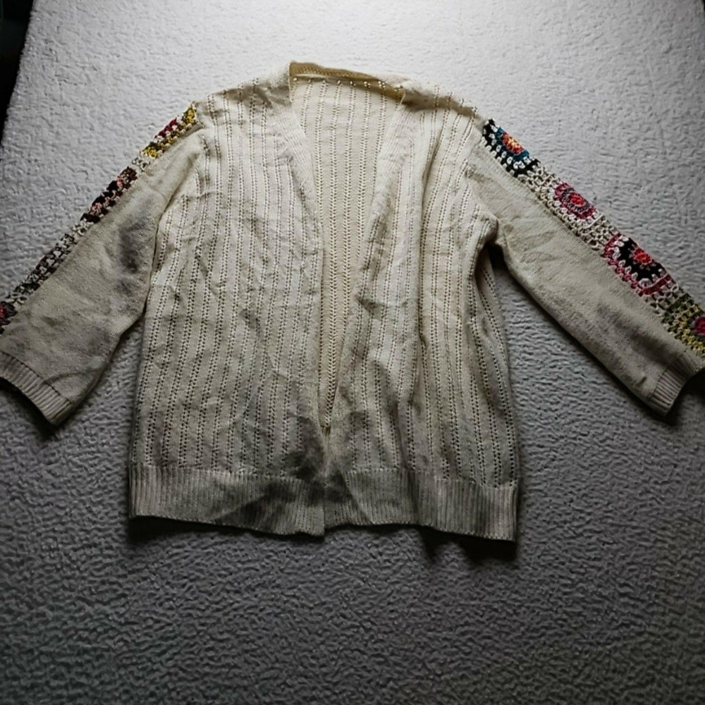 SHEIN Cardigan Sweater Womens 3XL White Floral Crochet Sleeve Open Knit Boho